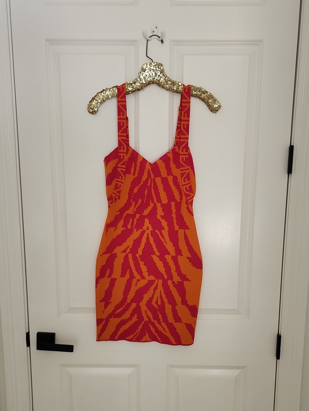 Fashion Nova Orange & Pink V-Neck Bodycon Mini Dress